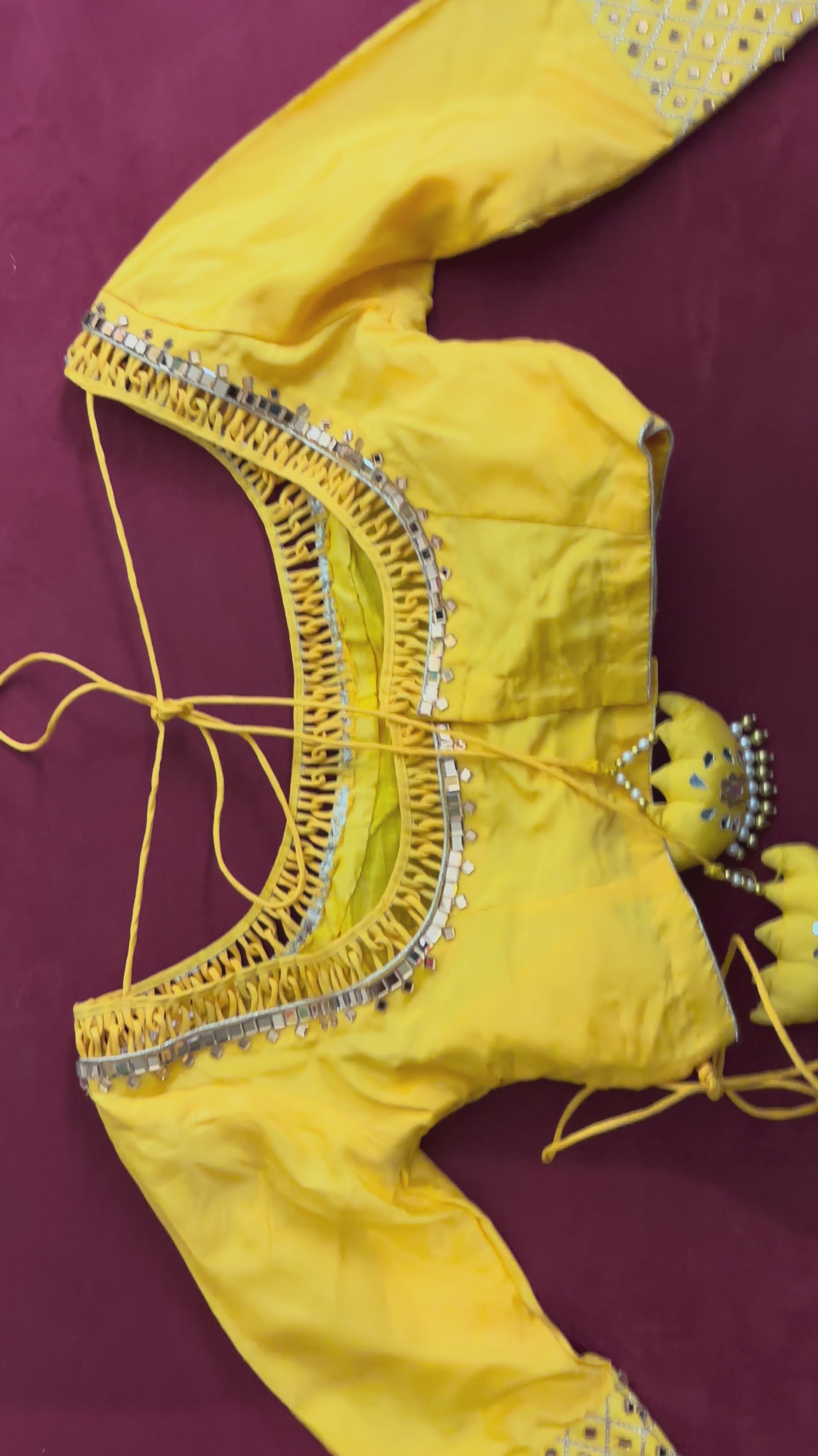 Yellow Blouse with Silver Details and Crown Like Tassel