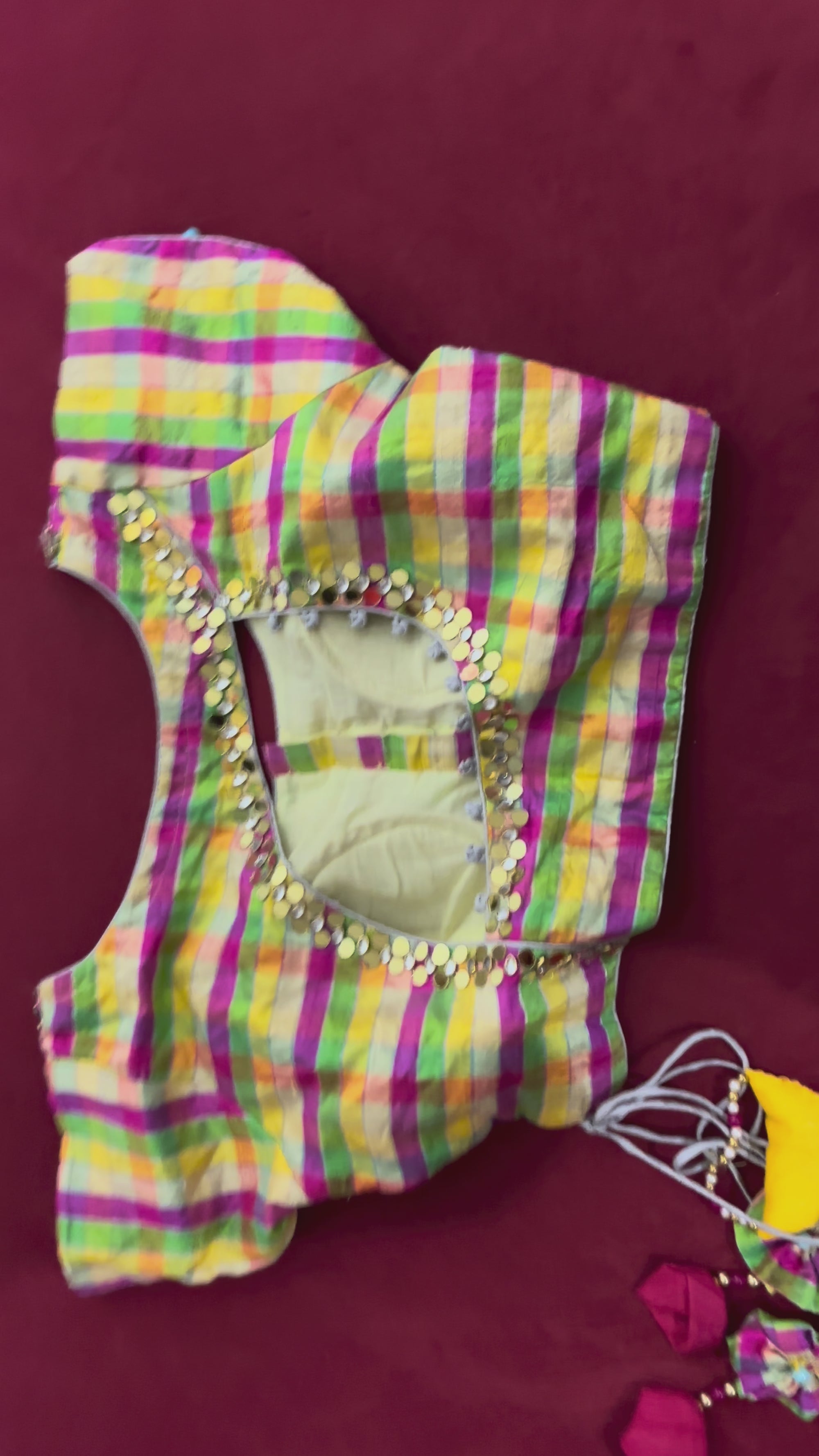 Multicolor Blouse with Purple, White, Yellow, & Green Stripes