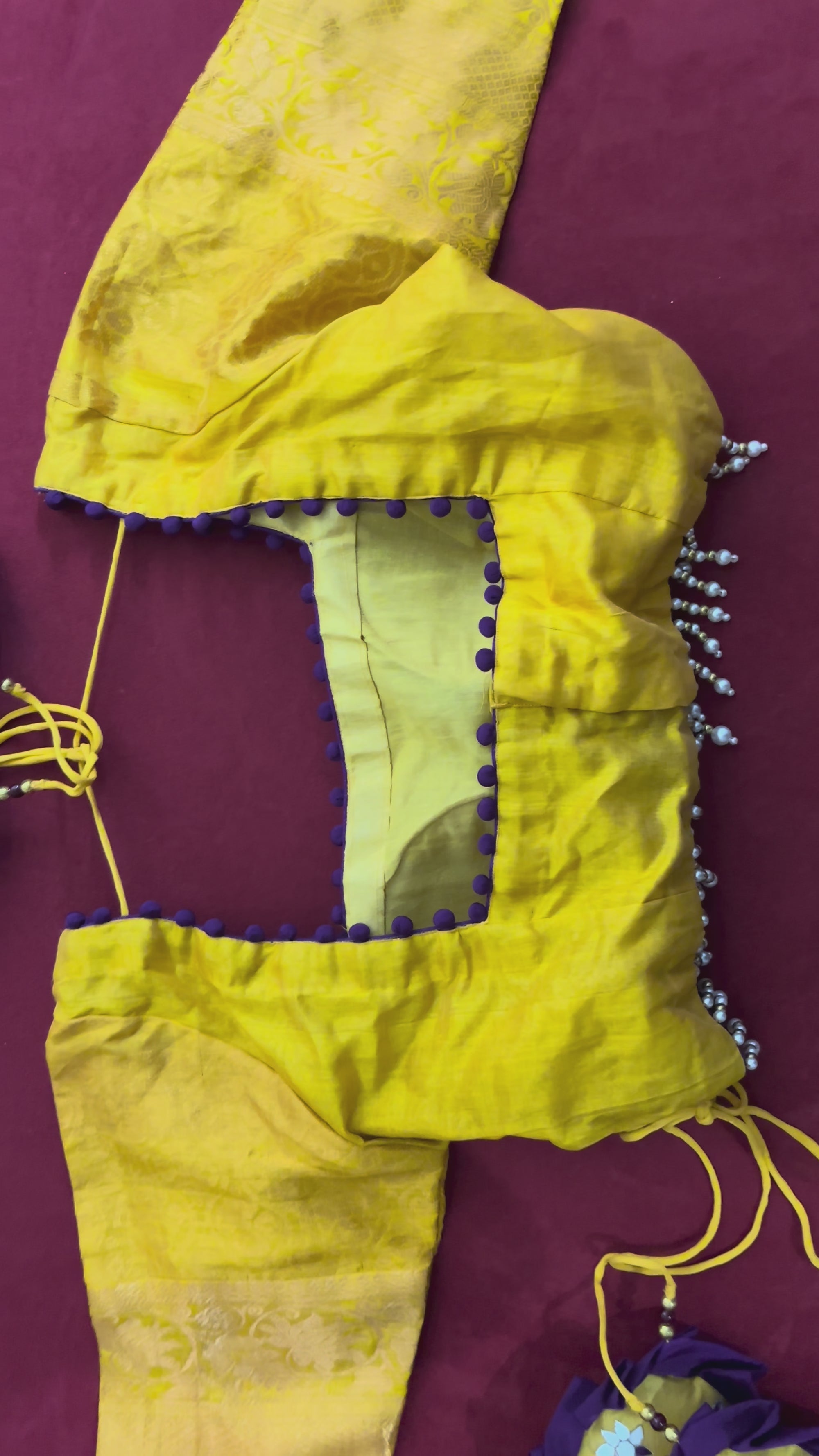 Yellow Blouse with Huge Yellow and Purple Tassels