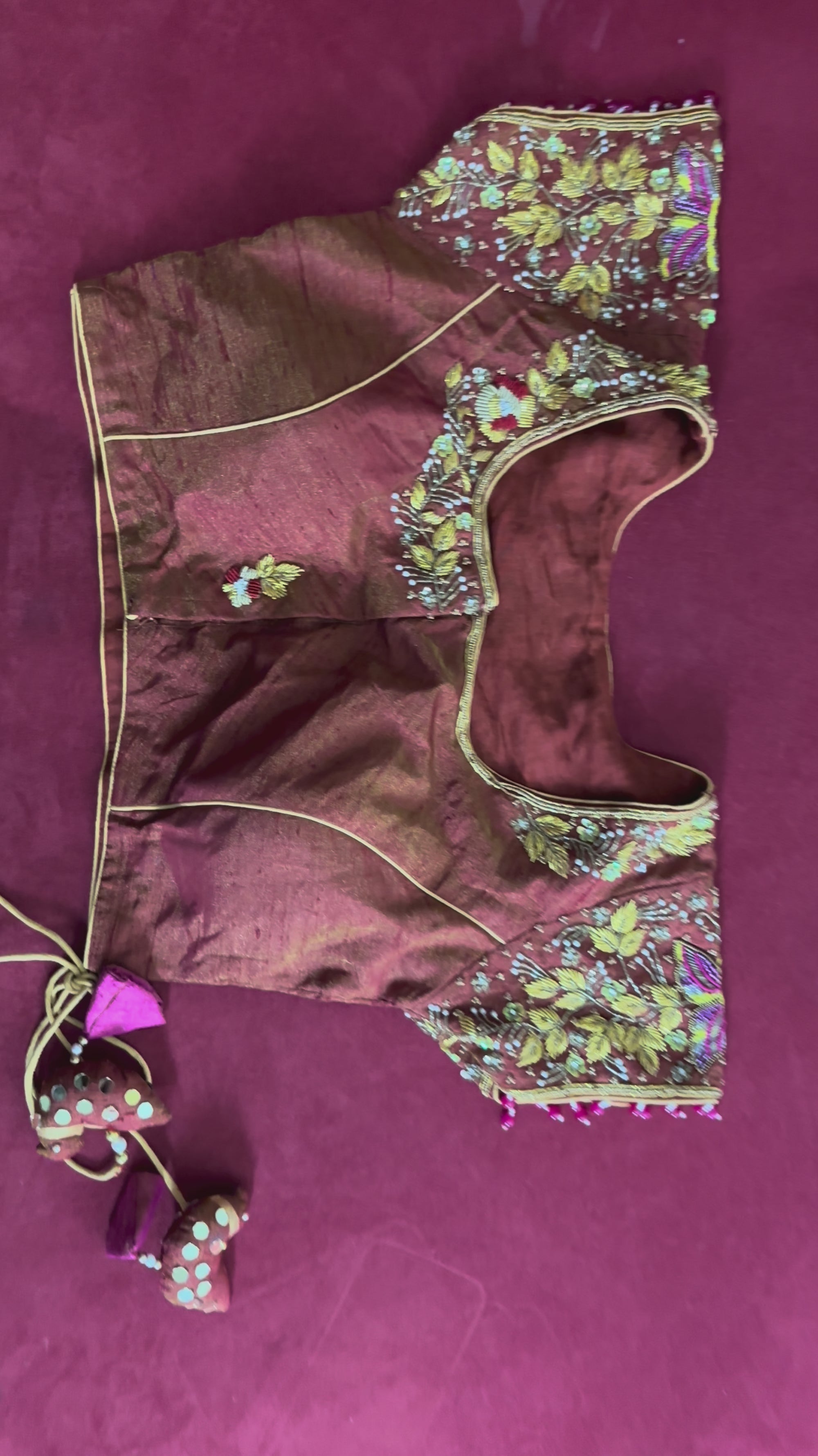 Red-Brick Color Blouse with Butterfly Work