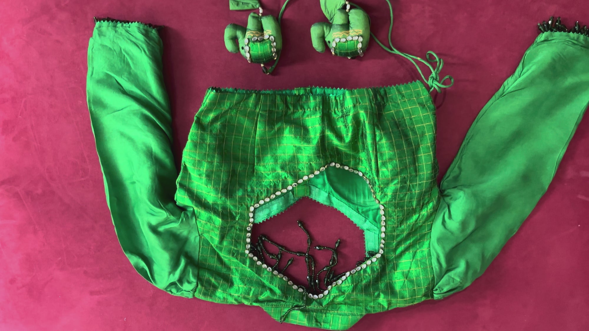 Green Blouse with Elephant Tassels