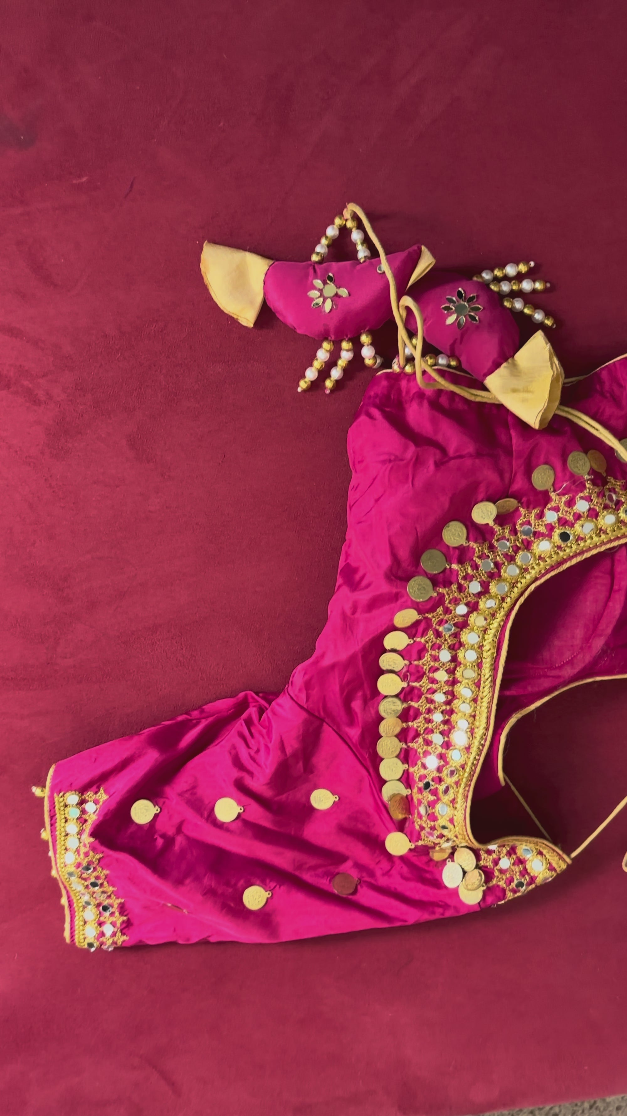 Pink Blouse with Gold Details and Pink Bird Tassels