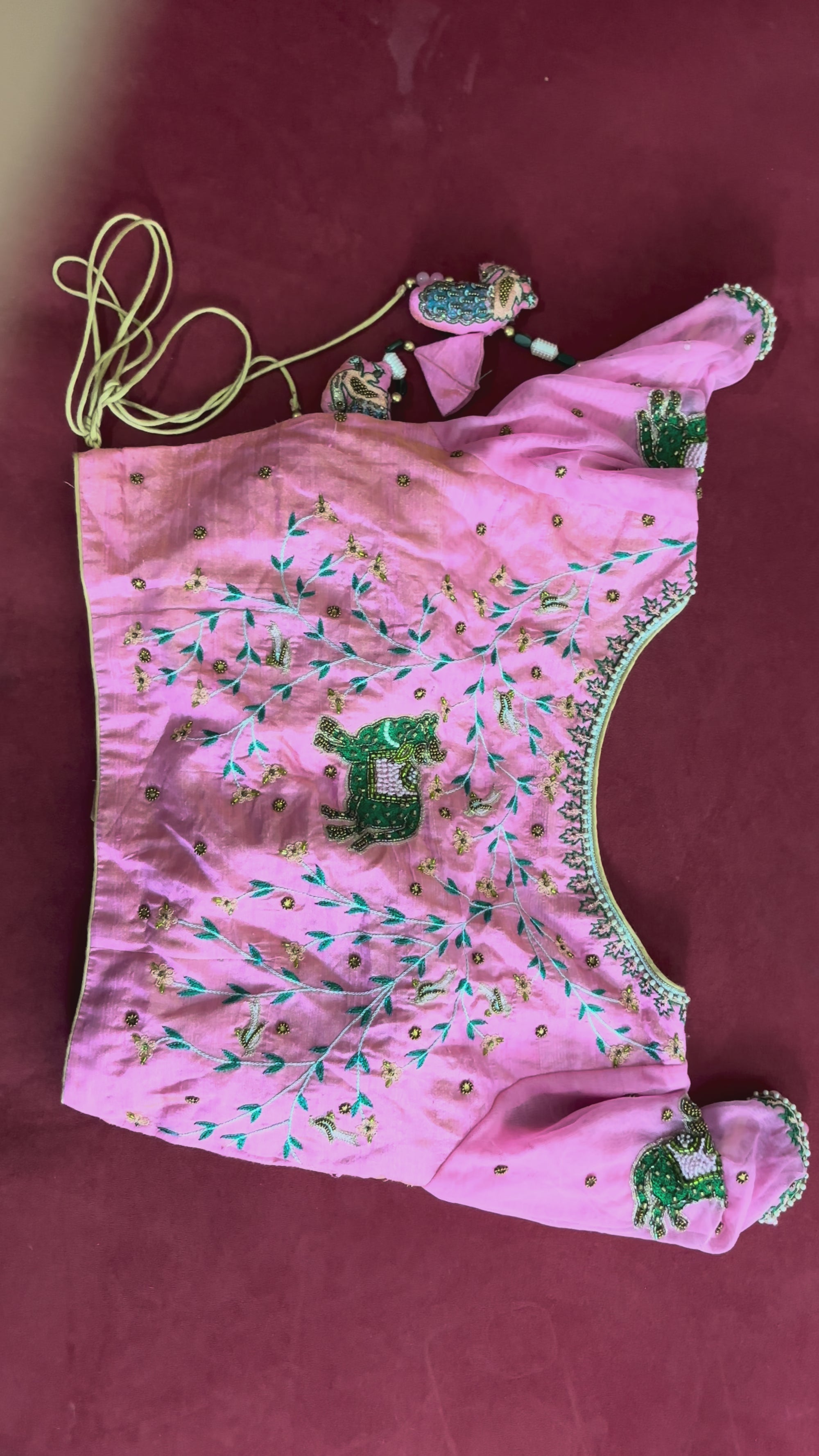 Pink Blouse with Green Designs Leaf and Cow