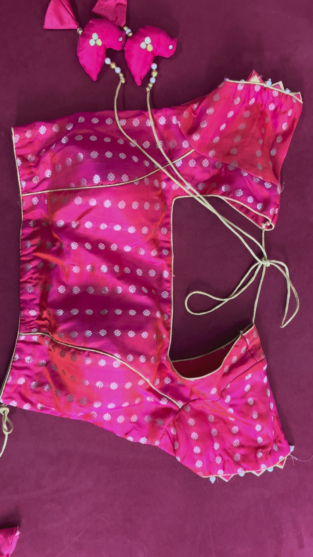 Pink Blouse with Circle Designs and Bird Tassels