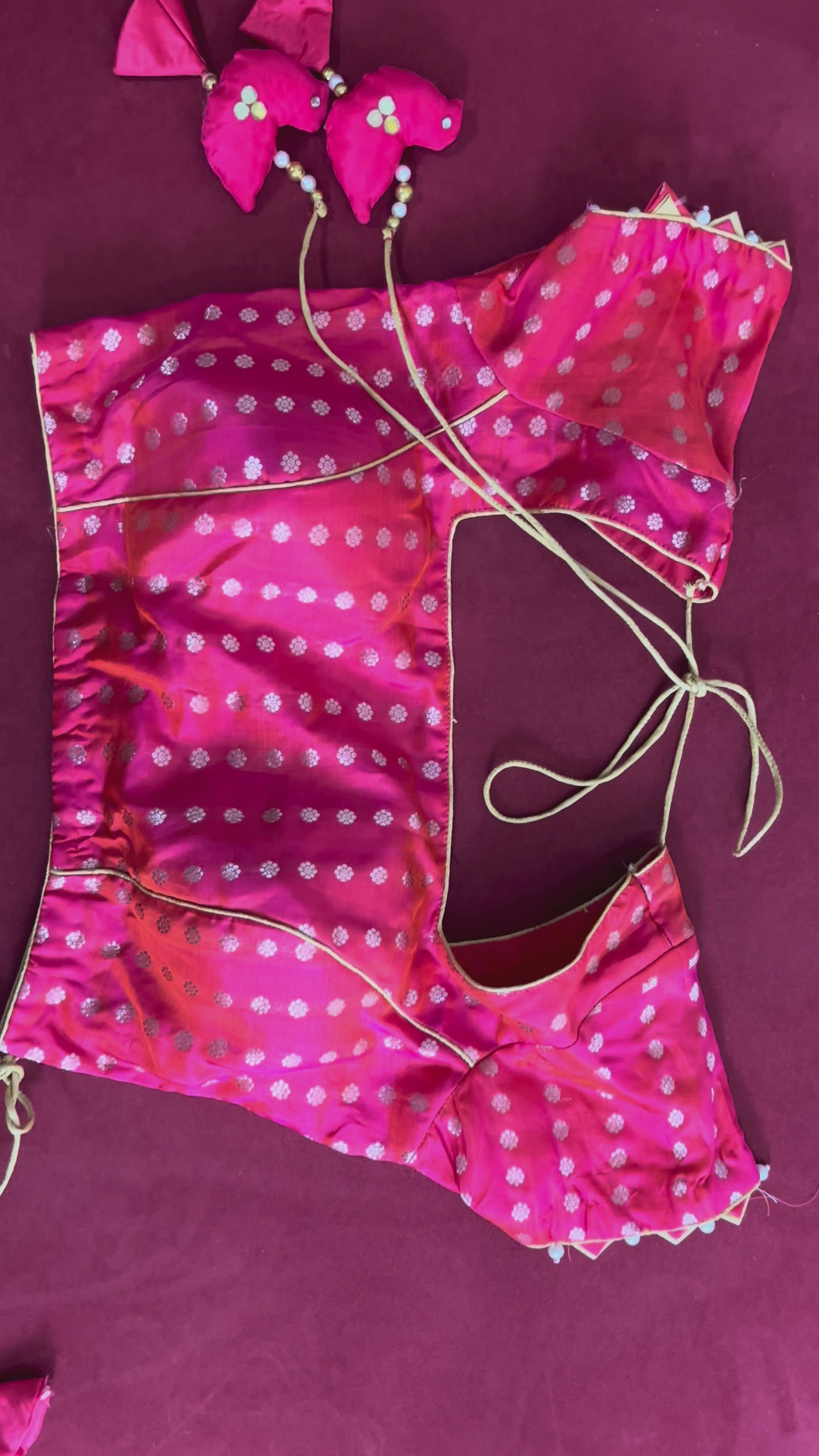 Pink Blouse with Circle Designs and Bird Tassels