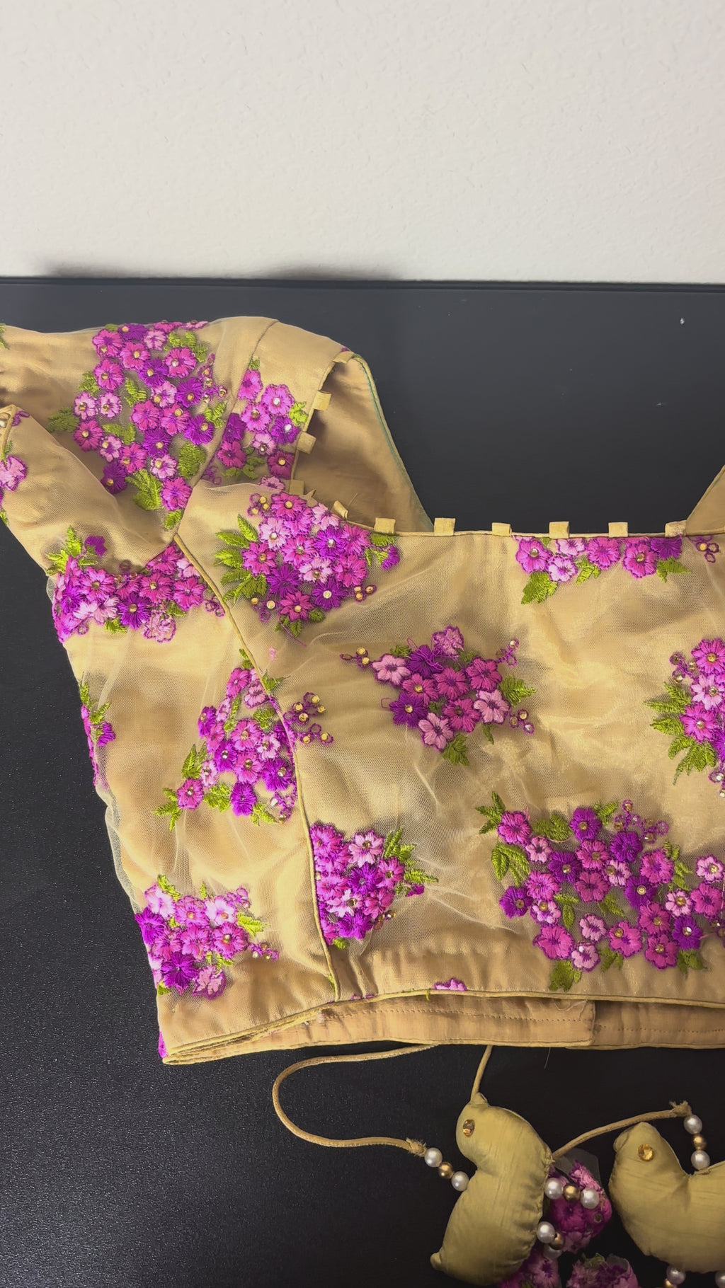 Gold and Pink Blouse with Dove Tassels