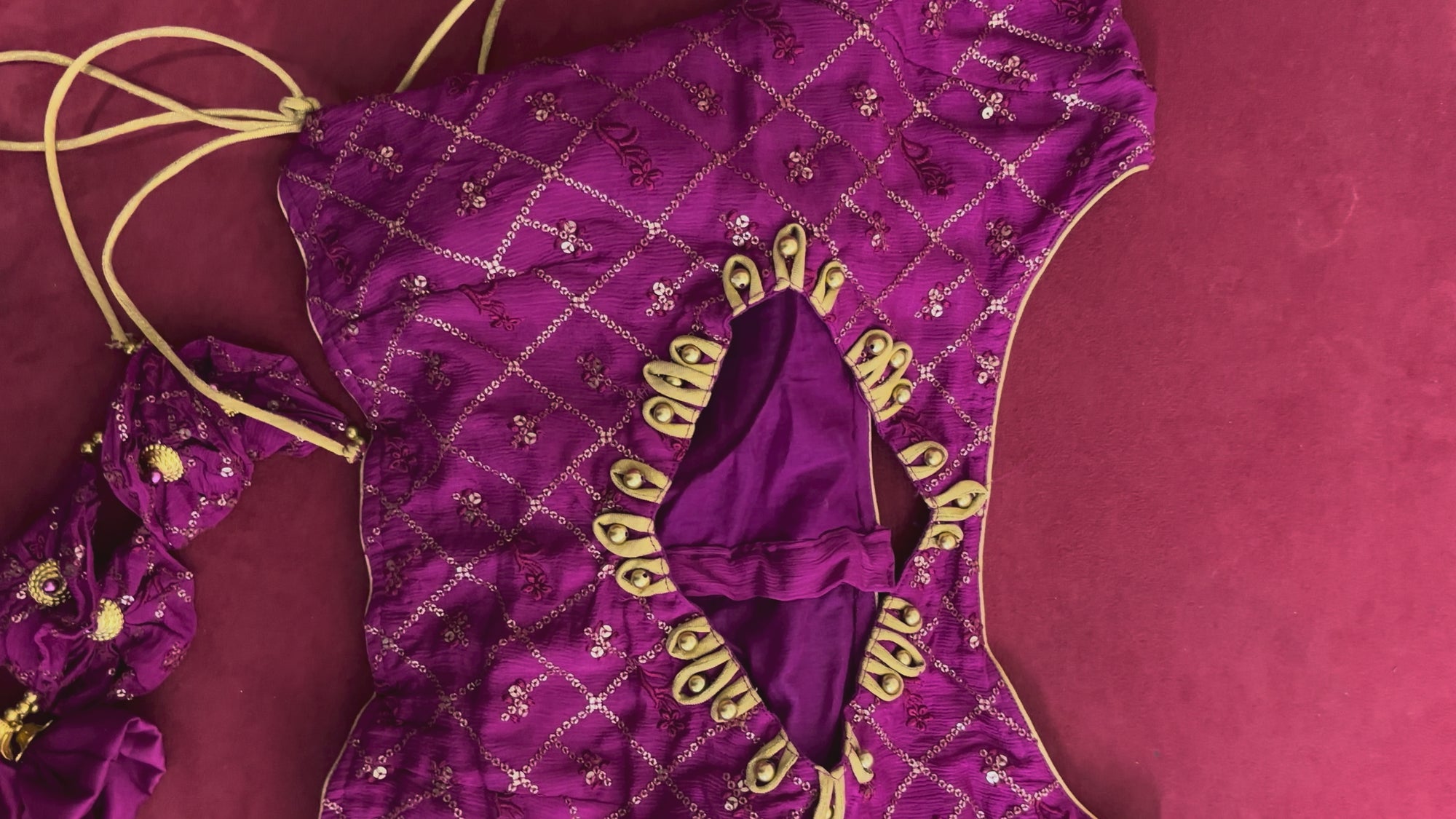 Darkish Pink Blouse with Gold Designs