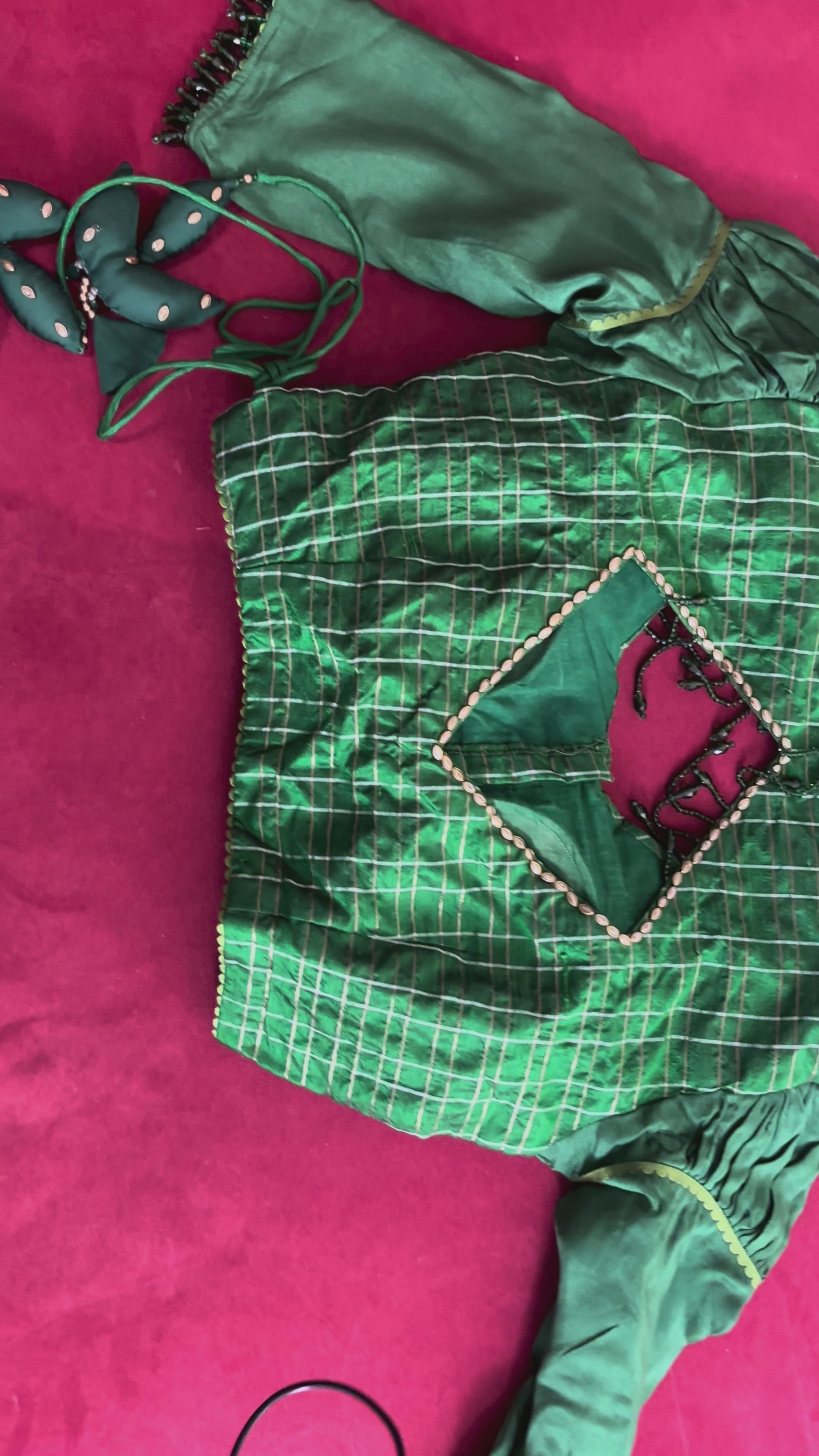 Green Blouse with Forest Green Leaf Tassels
