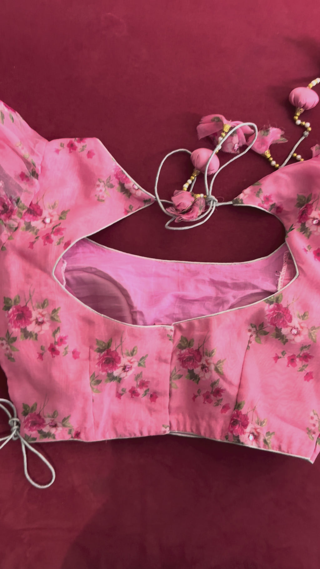 Pink Blouse with Red Flower Details