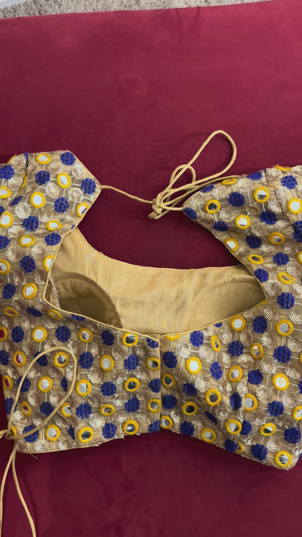 Gold Blouse with Blue and Yellow Details and Crescent Tassels
