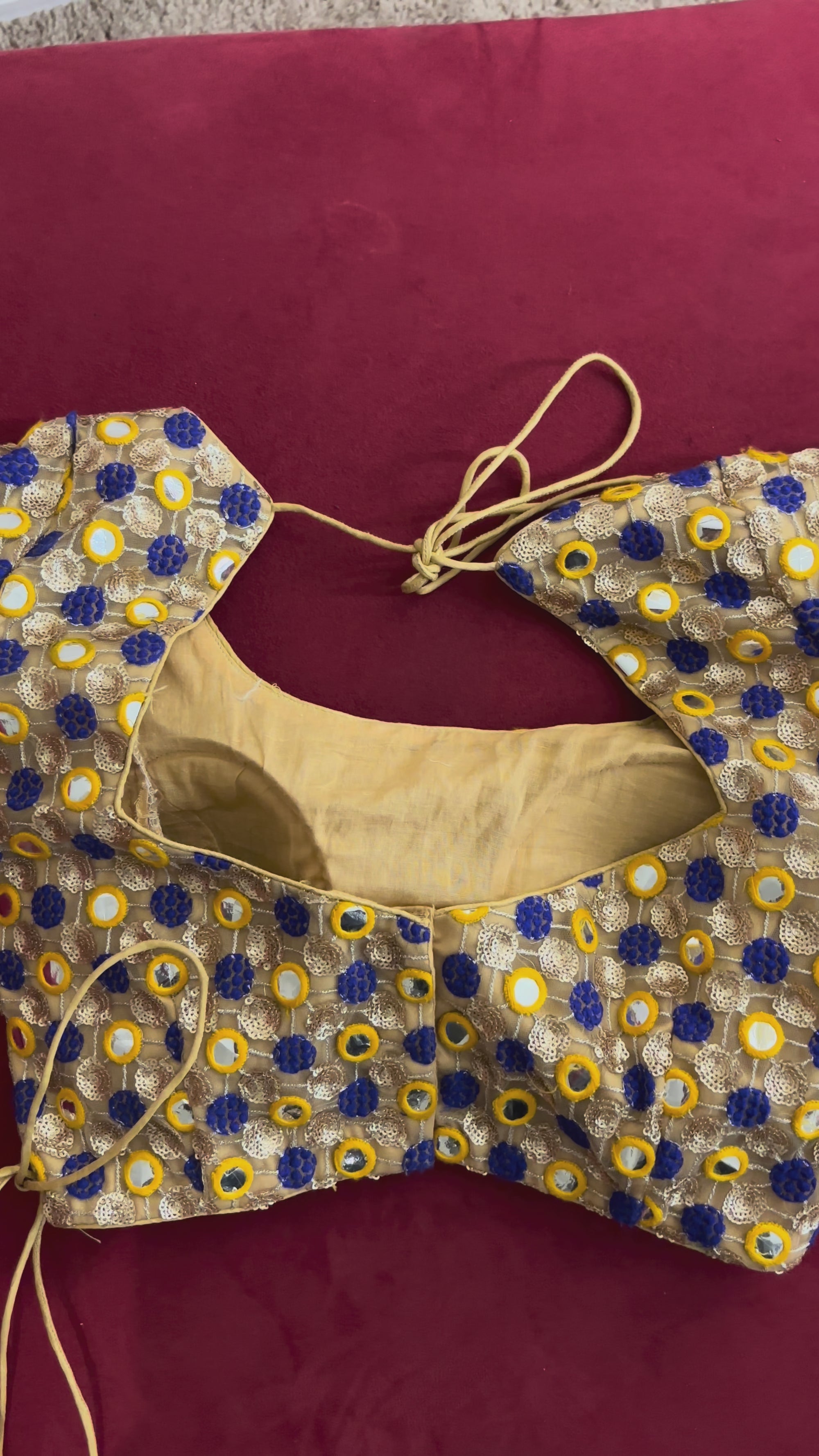 Gold Blouse with Blue and Yellow Details and Crescent Tassels