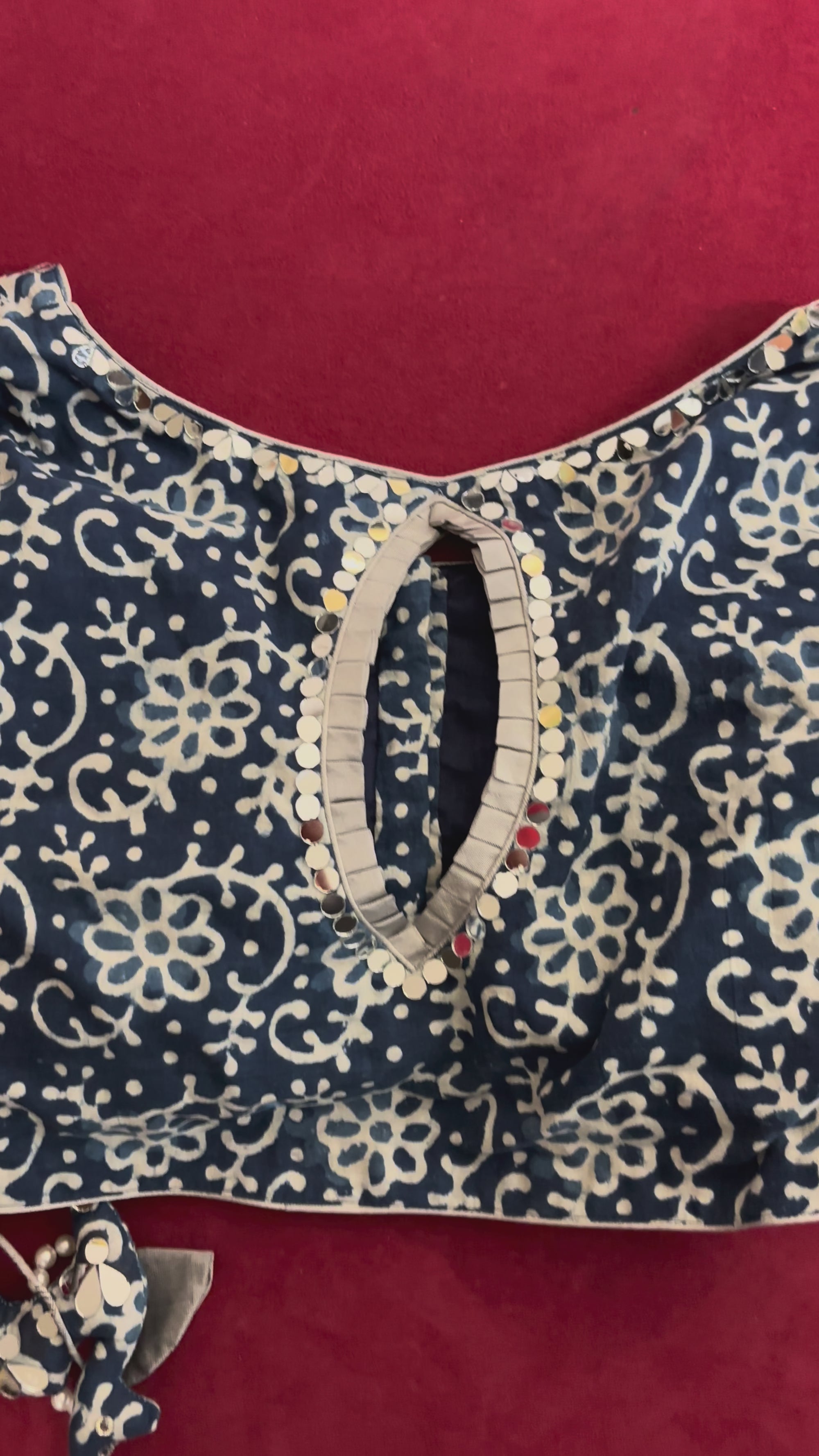 Blue Blouse with Flower Patterns