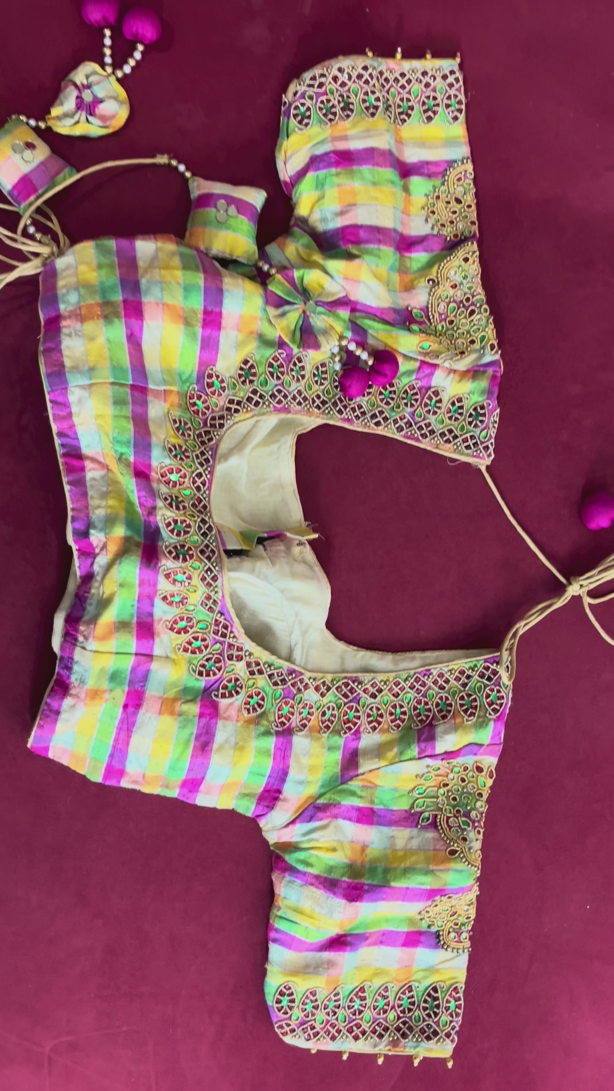 Pink, Green, Yellow, and White Pattern Blouse