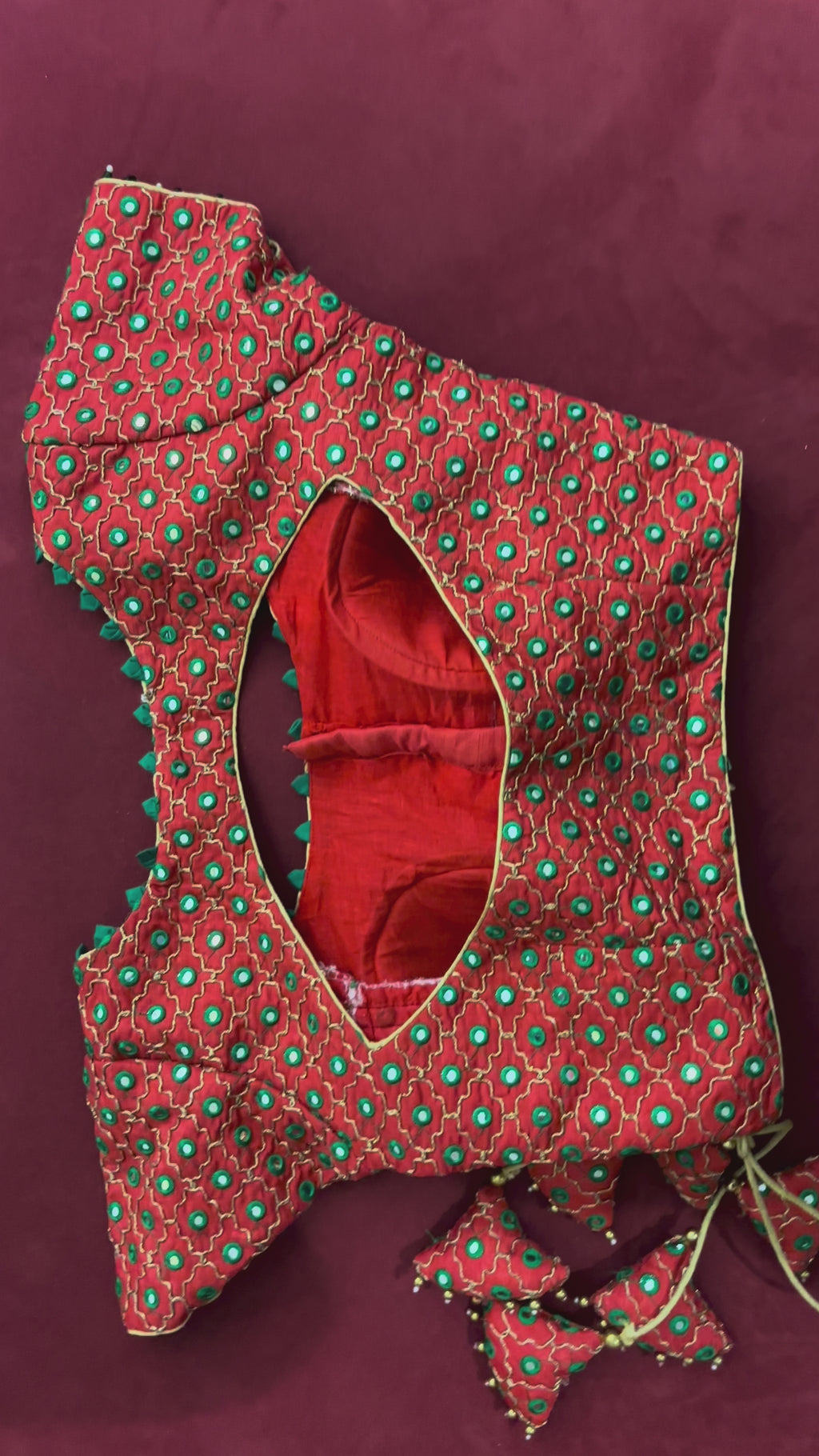 Red Blouse with Green Dot Patterns