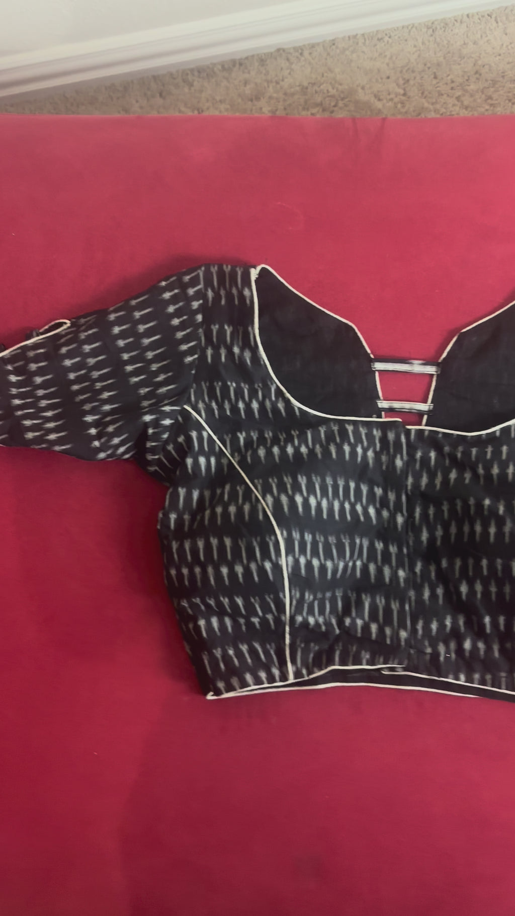 Dark Navy Blouse with White Patterns