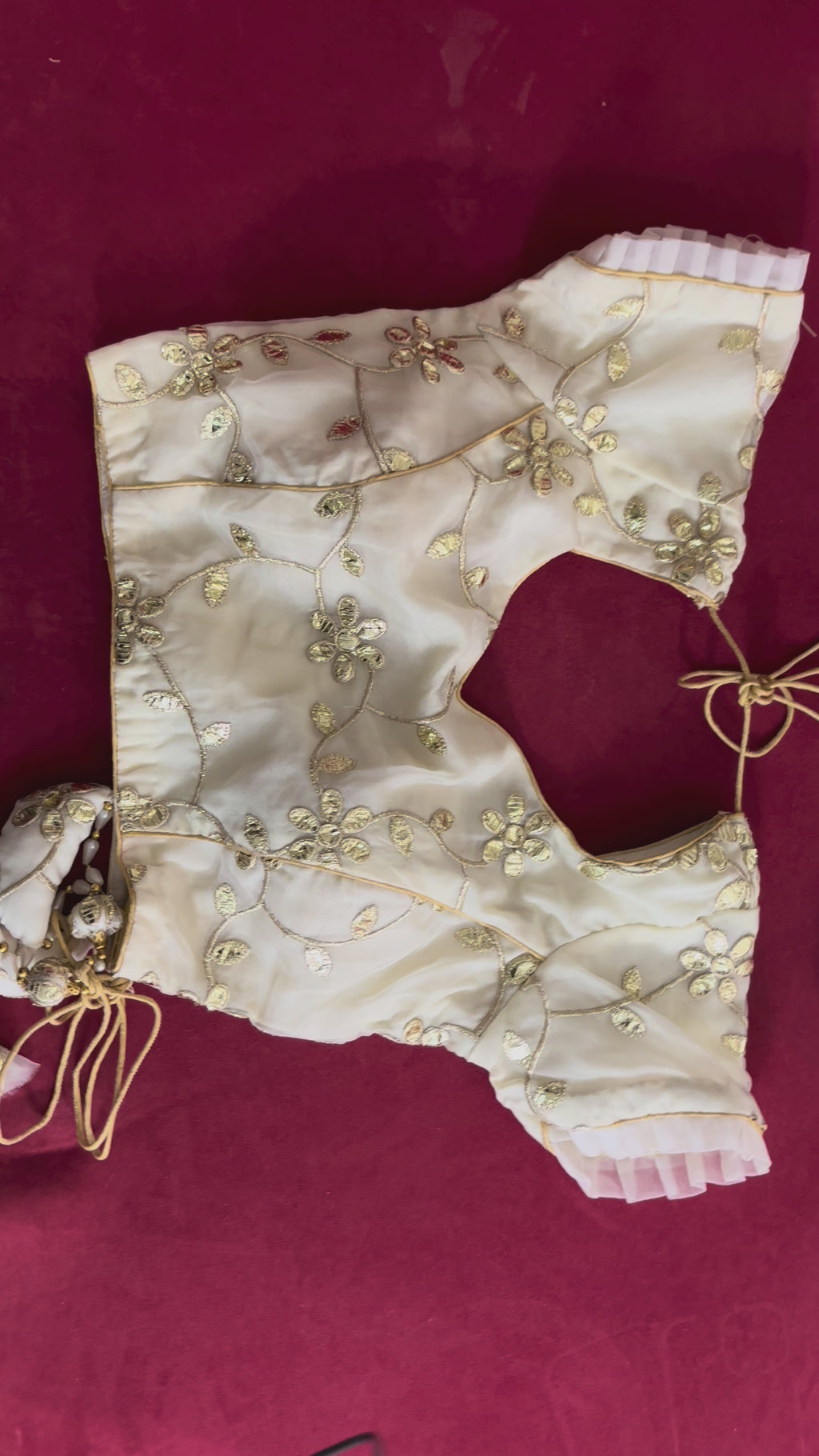 White Blouse with Golden Designs and Crescent Tassels