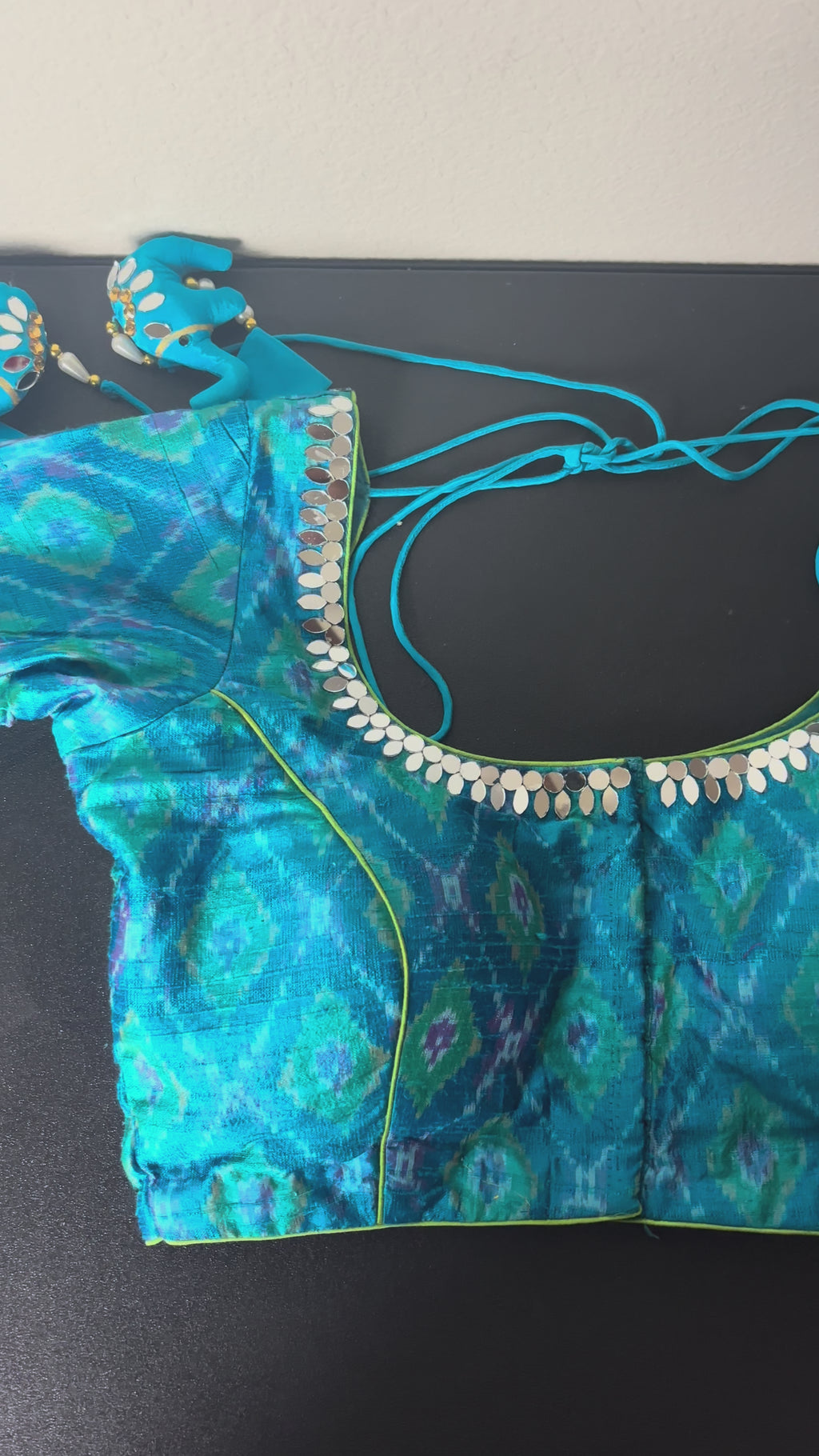 Bright Blue Handmade Blouse with Elephant Tassels